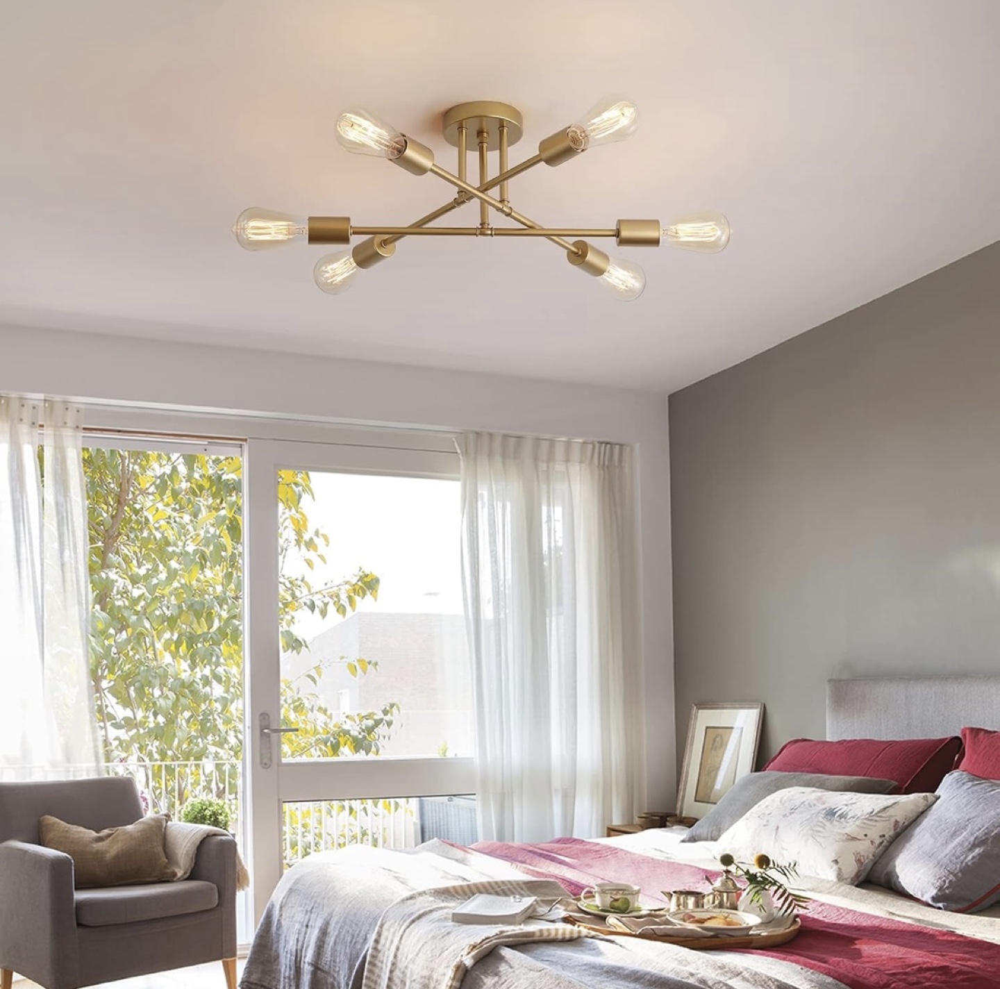 Gold 6-Light Semi-Flush Mount Ceiling Fixture - photo 4