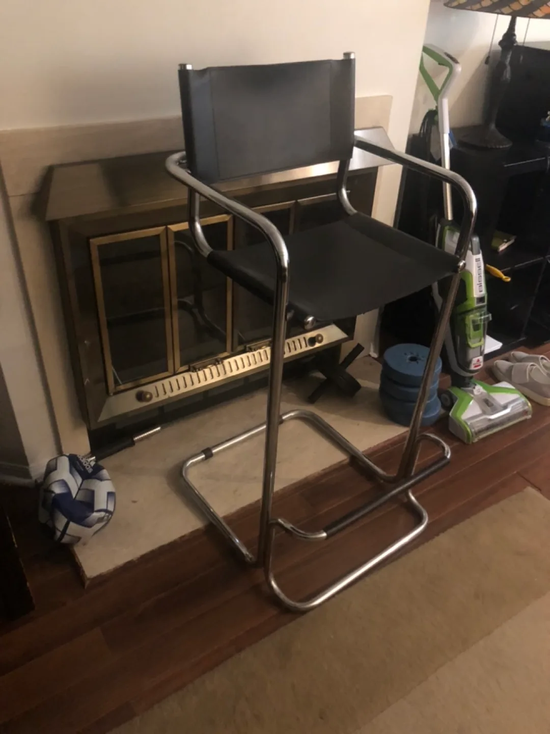 High black/silver metal Bar Stool thumbnail