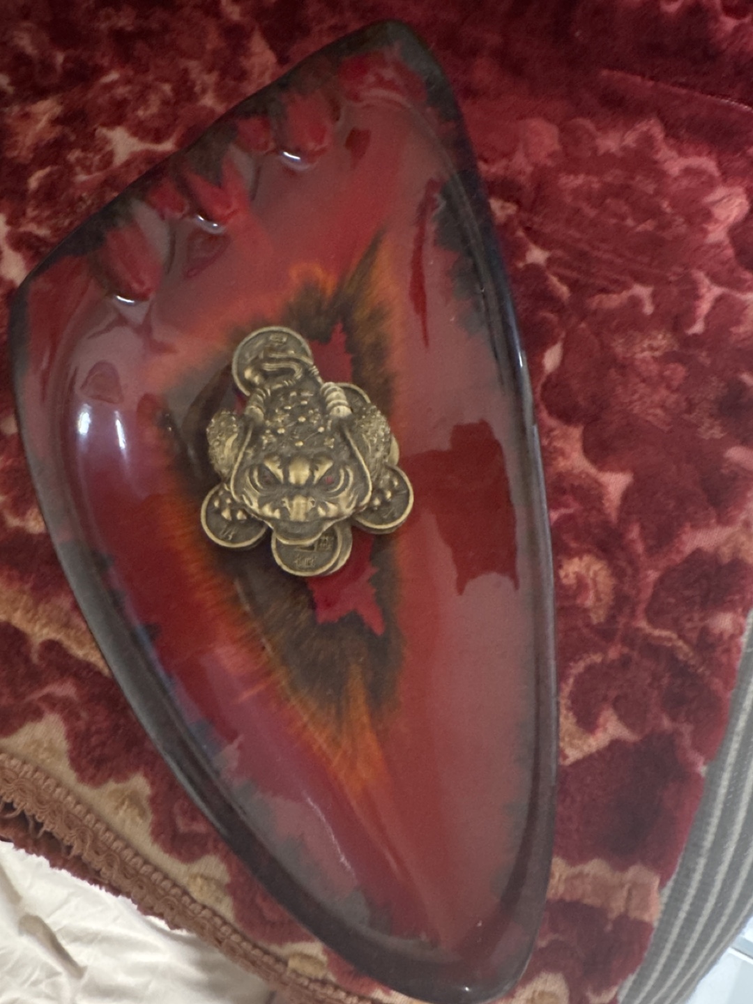 Vintage Red Ashtray with Dragon Decoration