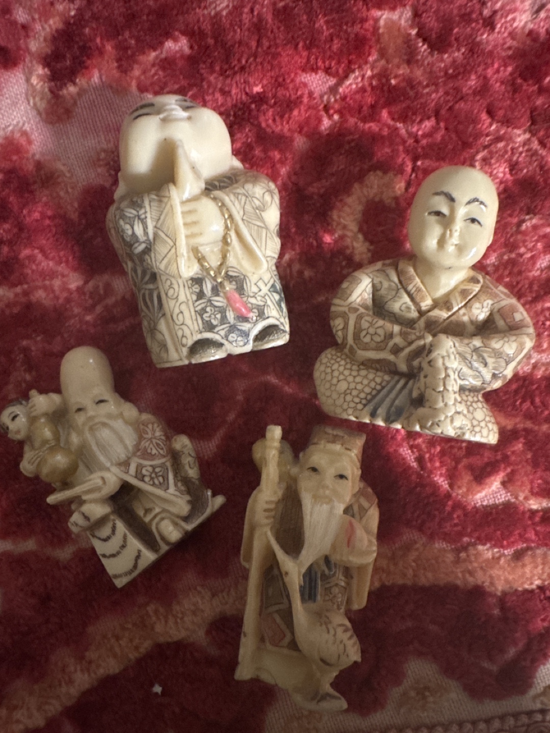 Set of Four Vintage Asian Carved Figurines
