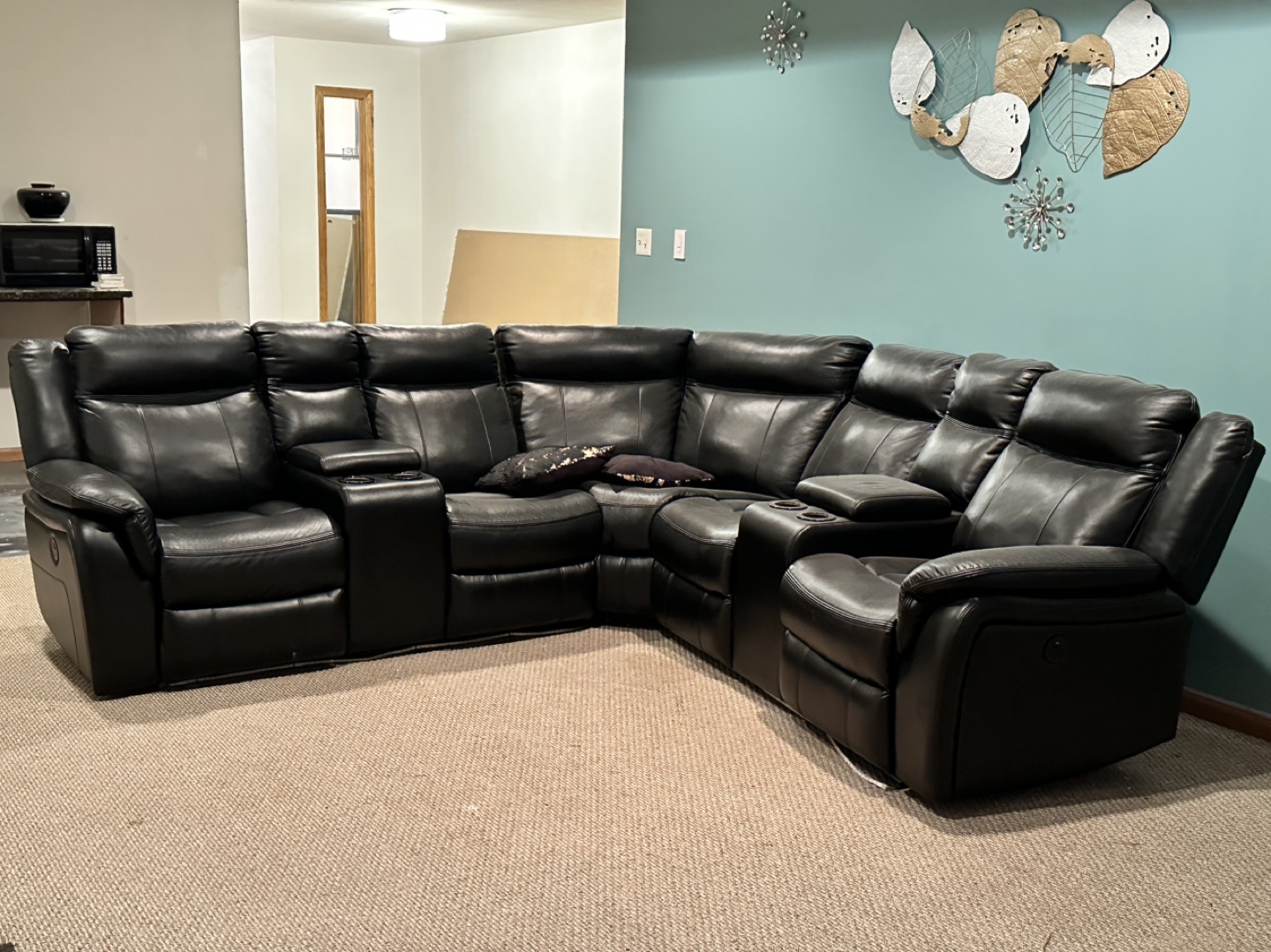 Black Leather Sectional Recliner - photo 2