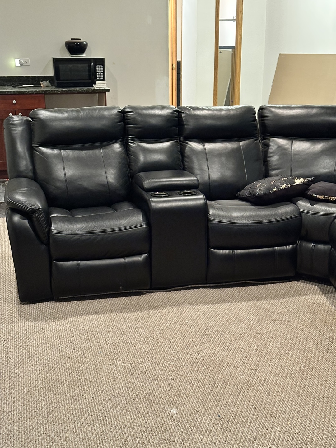 Black Leather Sectional Recliner - photo 3