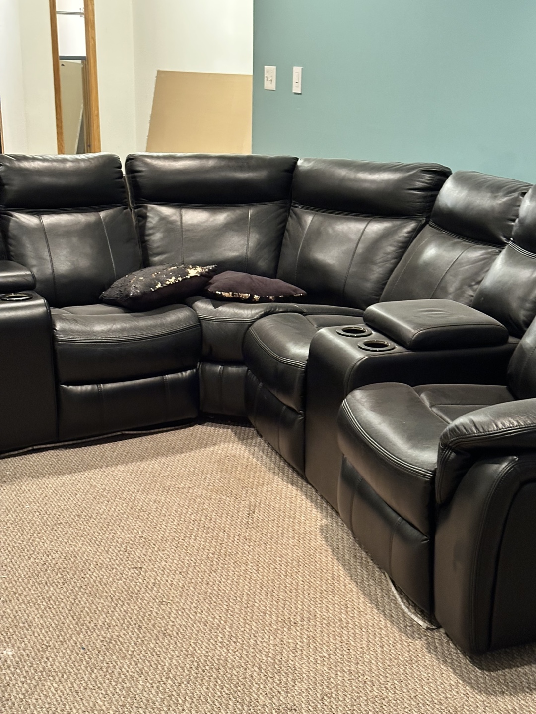Black Leather Sectional Recliner - photo 4