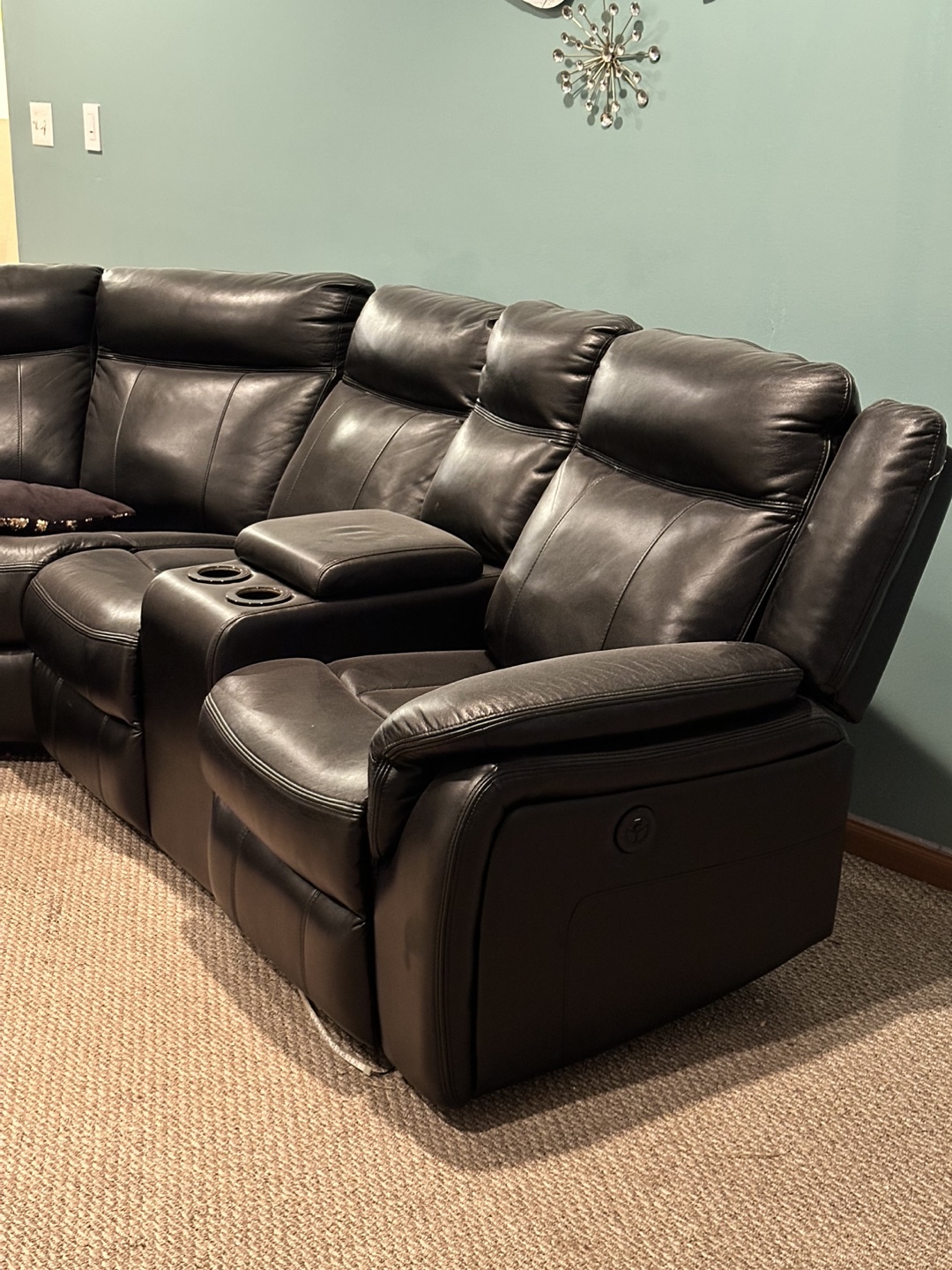 Black Leather Sectional Recliner - photo 5
