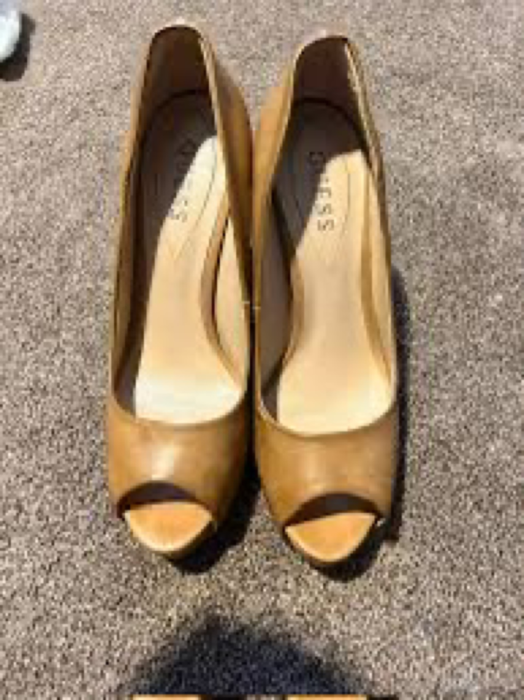 Guess Tan Peep Toe Heels 🏈🏈