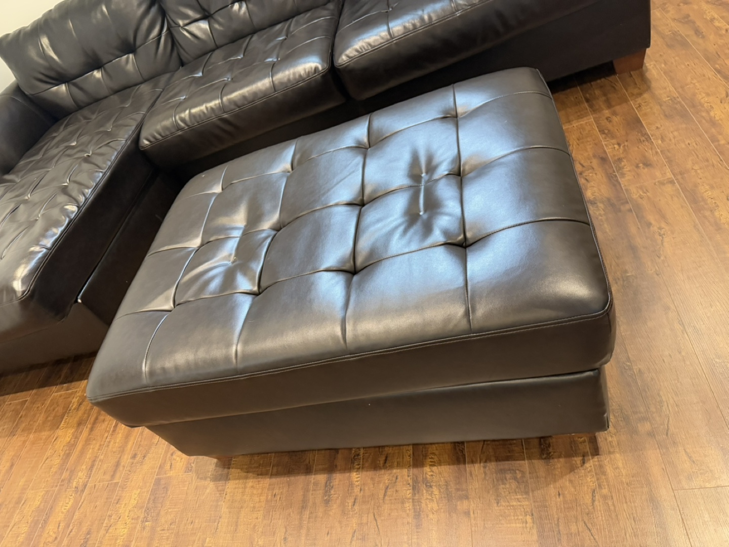 Brown Leather Sectional Sofa with Ottoman - photo 2