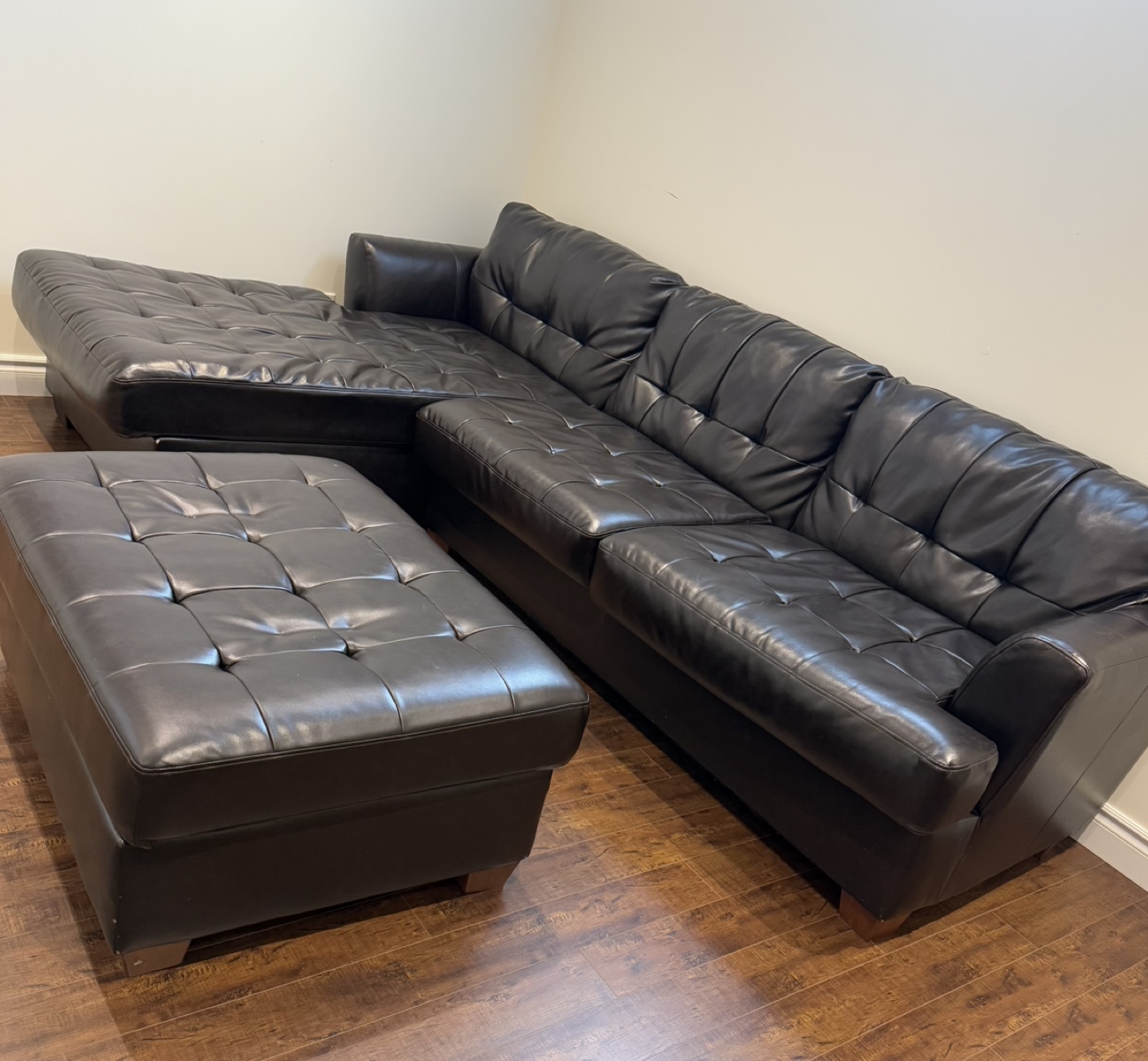 Brown Leather Sectional Sofa with Ottoman