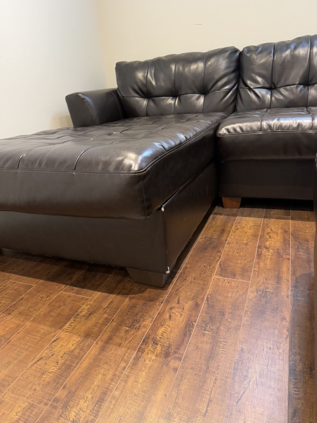 Brown Leather Sectional Sofa with Ottoman - photo 3