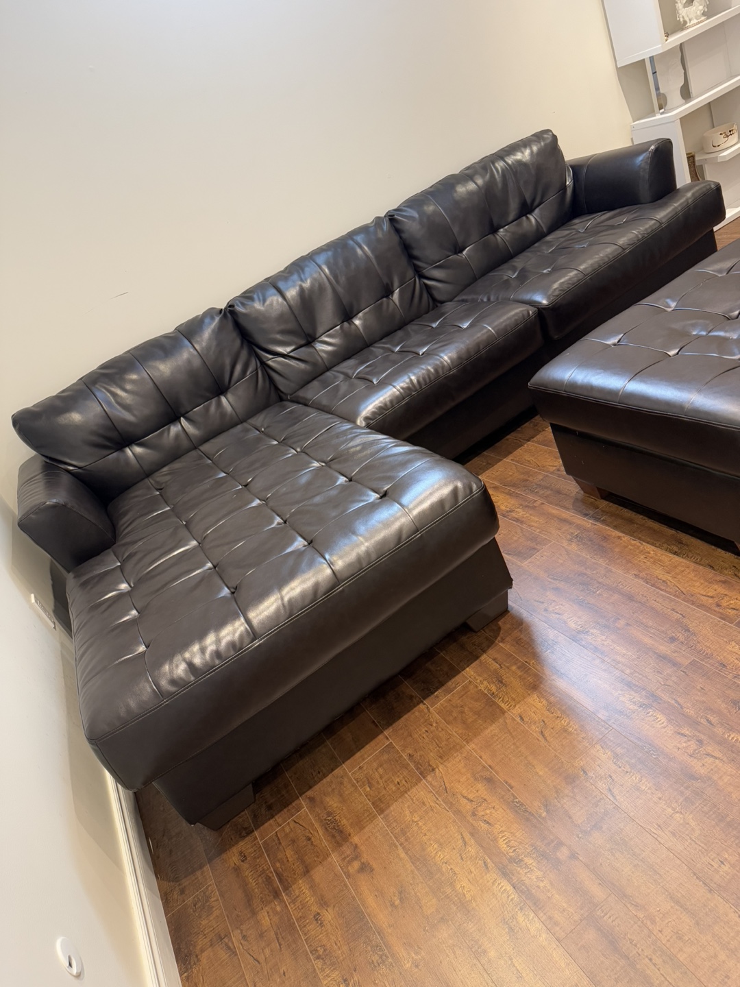 Brown Leather Sectional Sofa with Ottoman - photo 4