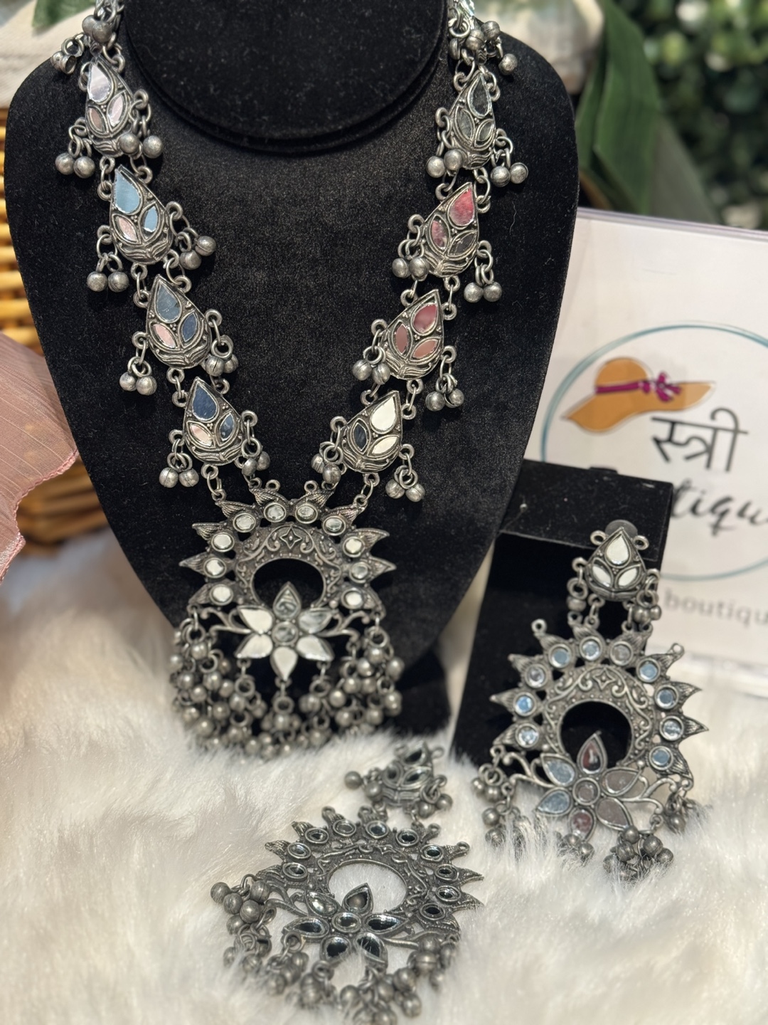 Oxidized Silver Necklace and Earrings Set