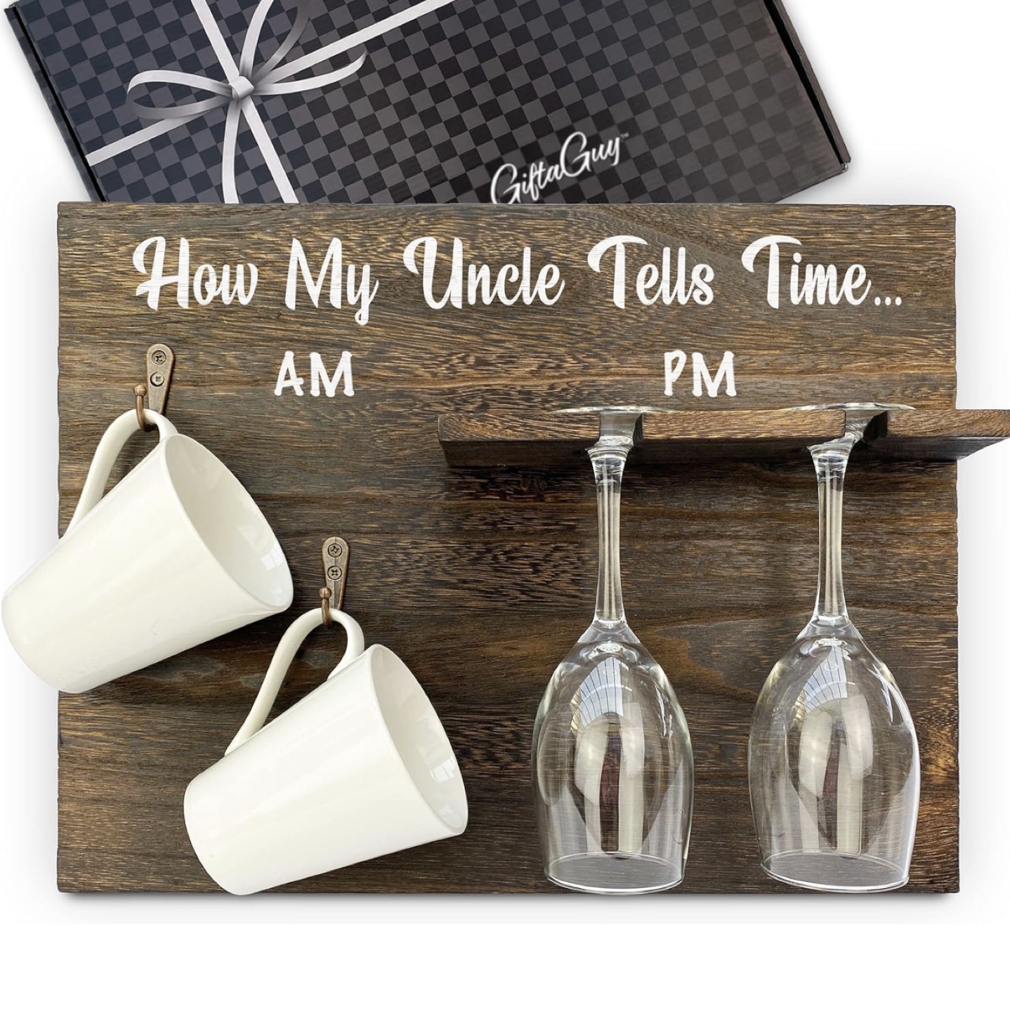 NEW Rustic Wood Mug and Wine Glass Holder