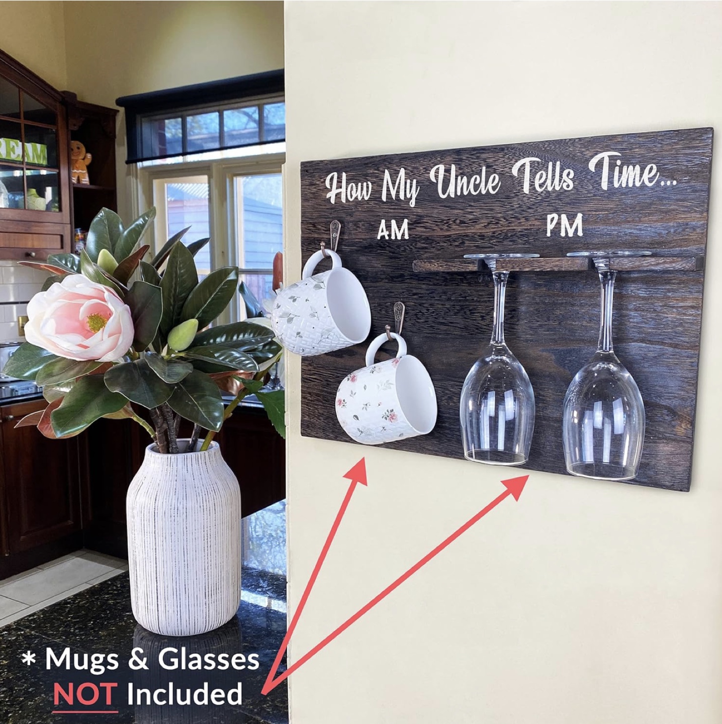 NEW Rustic Wood Mug and Wine Glass Holder - photo 2