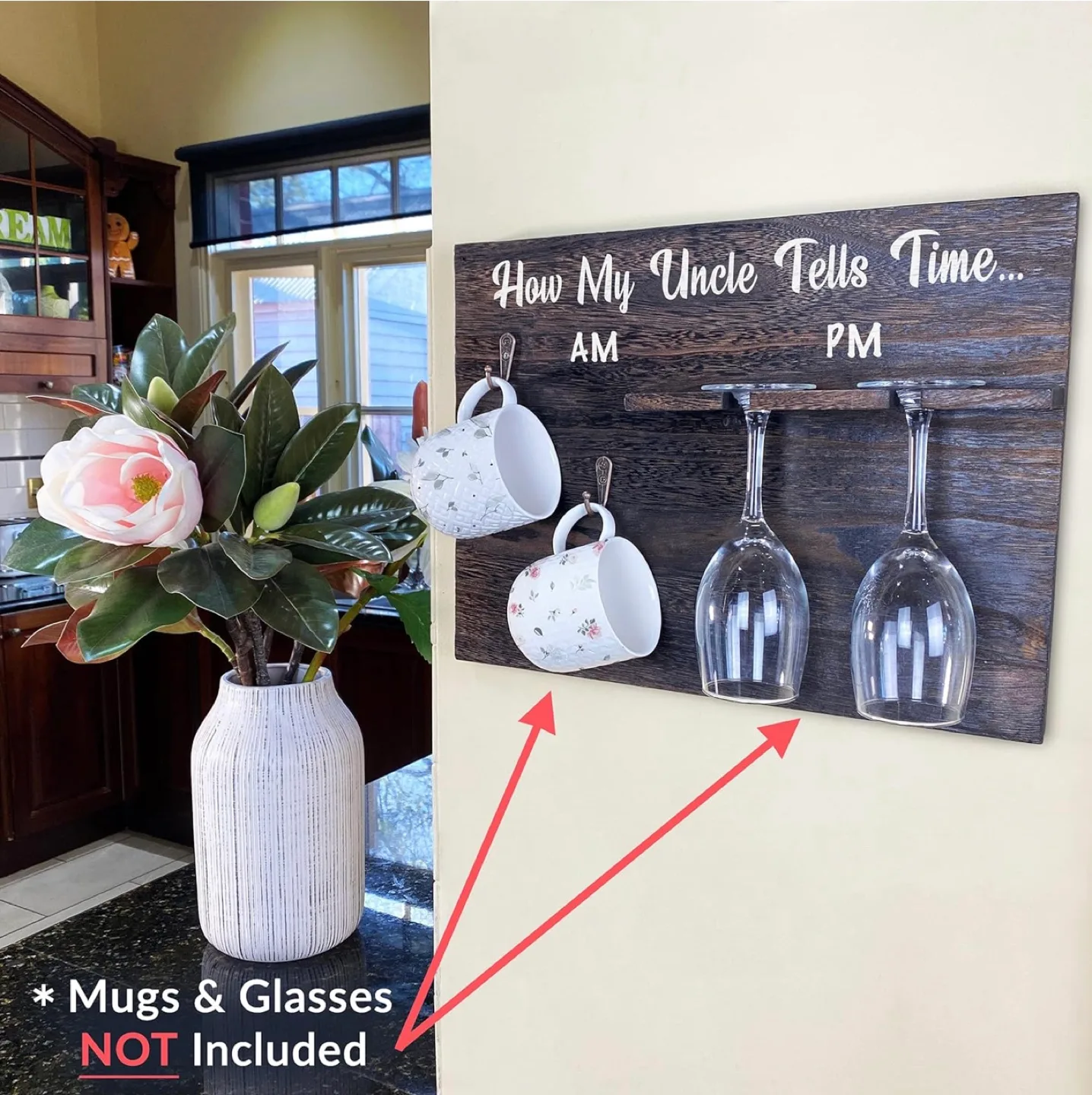 NEW Rustic Wood Mug and Wine Glass Holder image indicator(2)