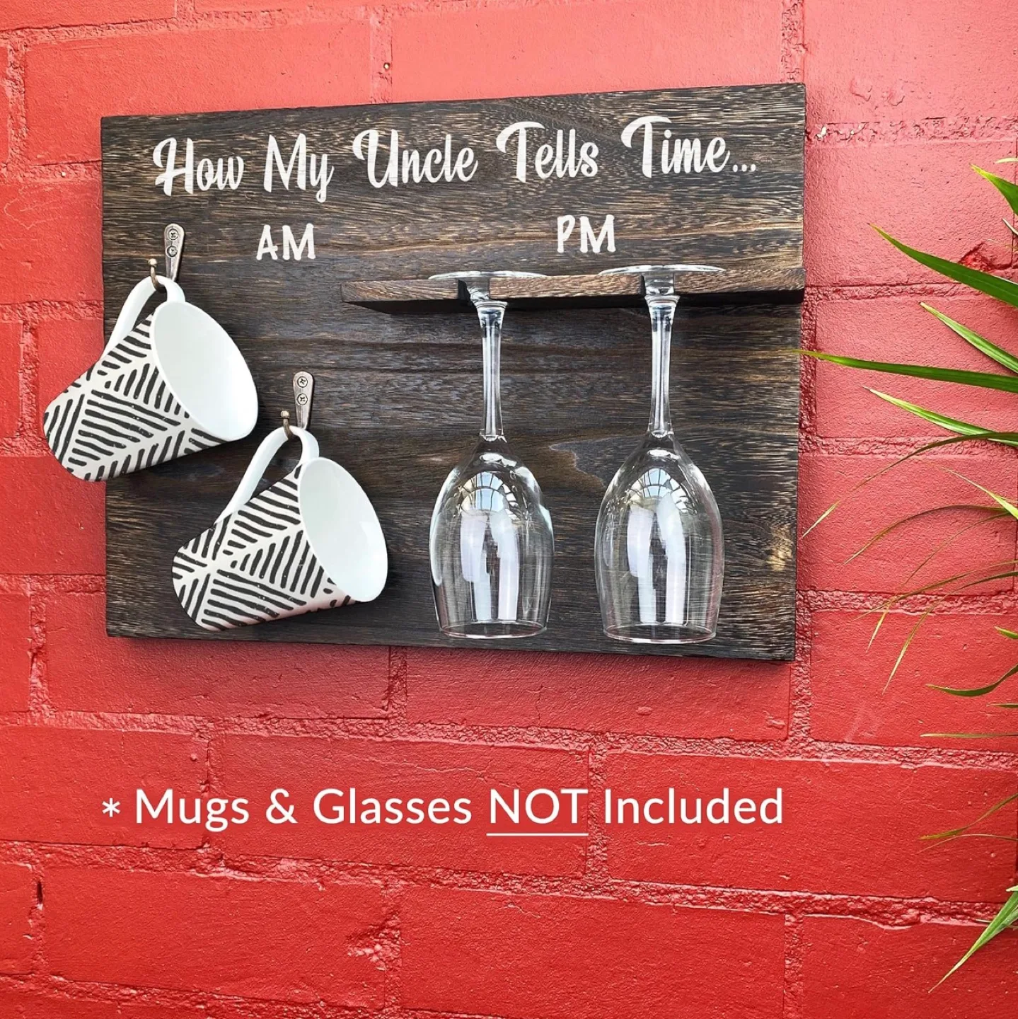 NEW Rustic Wood Mug and Wine Glass Holder image indicator(5)
