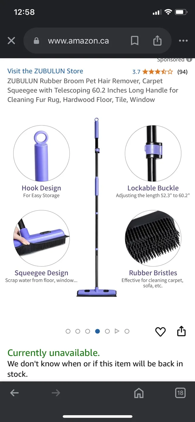 ZUBULUN Rubber Broom and Pet Hair Remover 60.2 Inches image indicator(4)