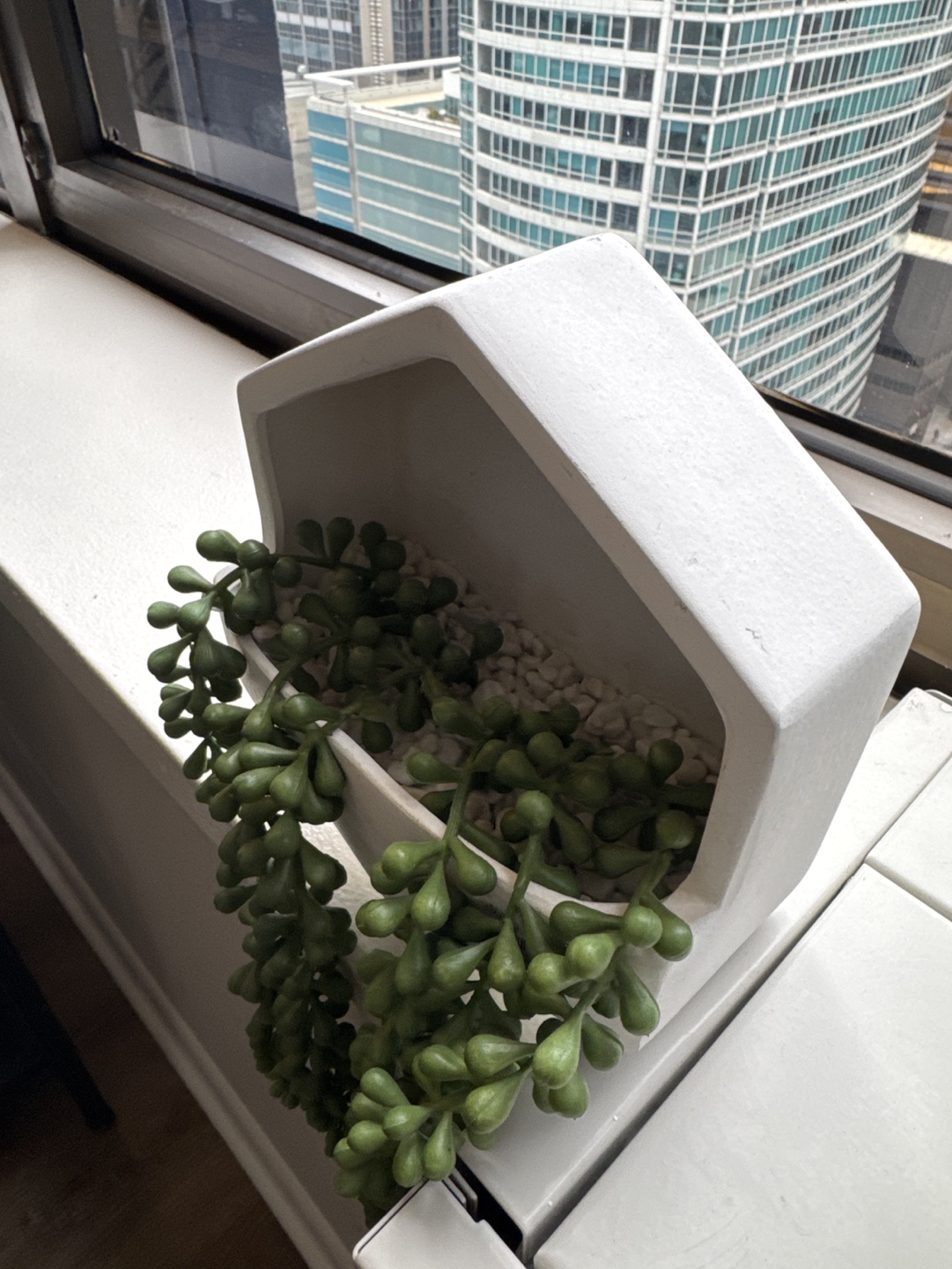 Modern White Planter with Artificial Succulents - photo 2