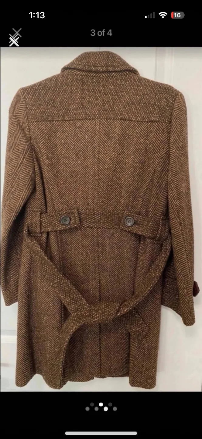 LOFT Brown Herringbone Tweed Coat with Belt 🏈 image indicator(2)