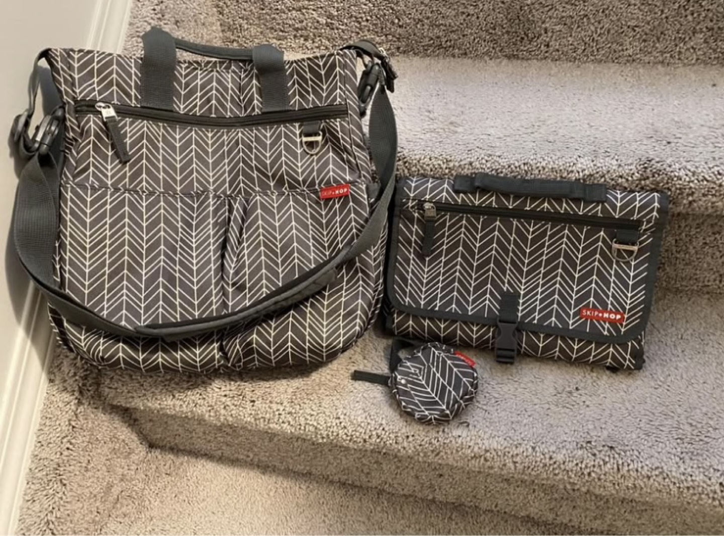 Skip Hop Diaper Bag Set - Chevron Grey