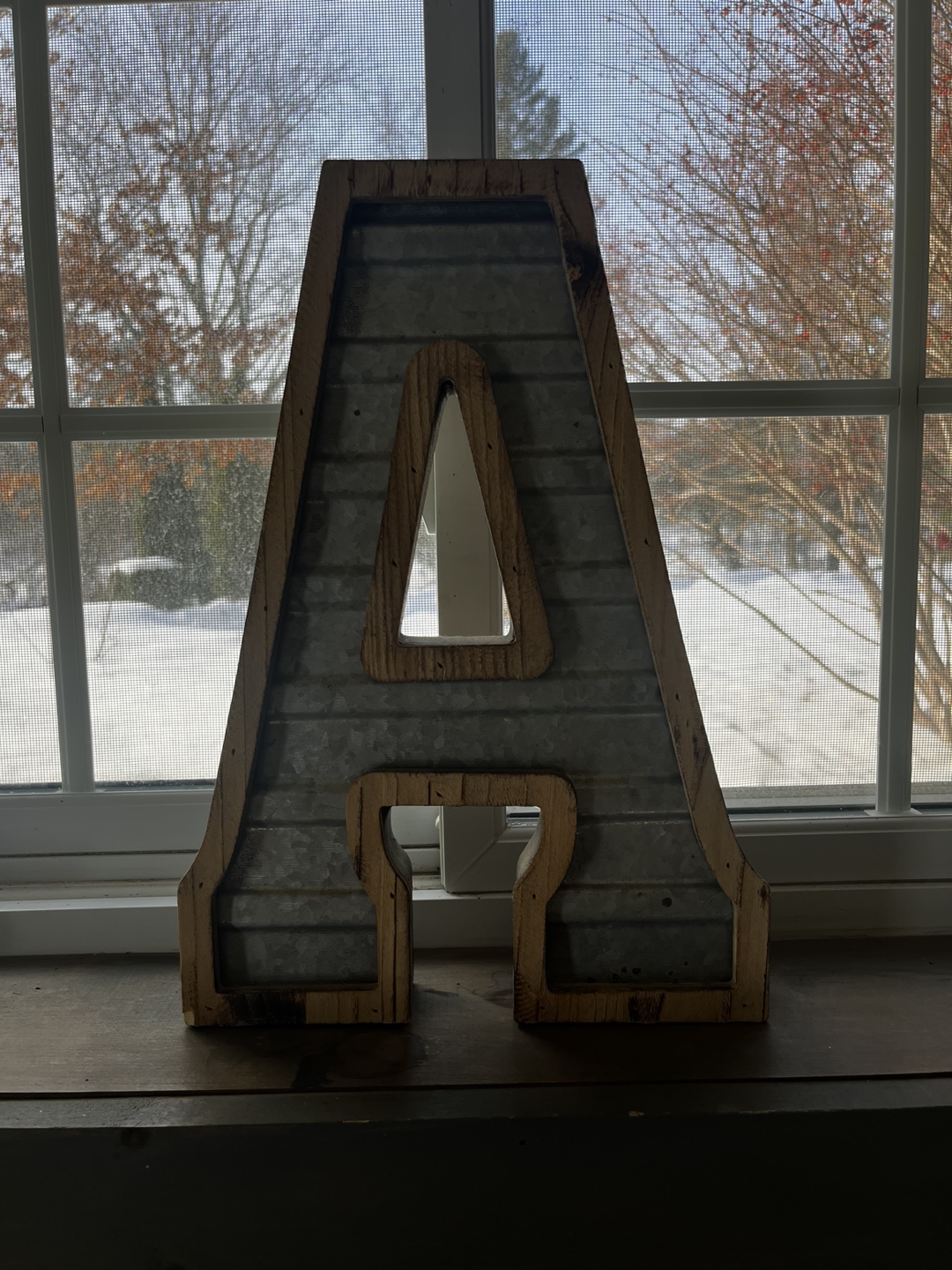 Large Galvanized Metal and Wood Letter A