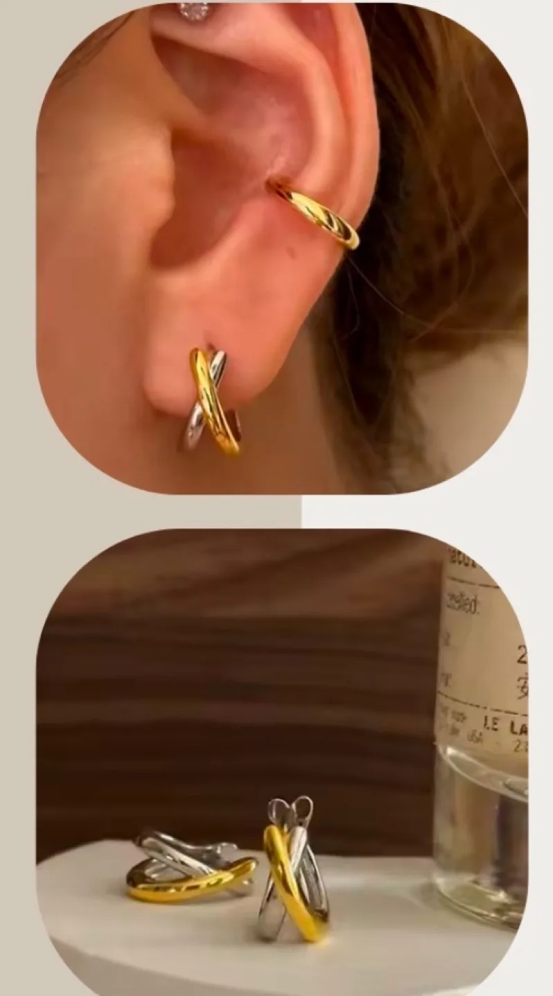 Two tone gold plated sterling silver Hoop Earrings 🏈(brand new ) image indicator(3)