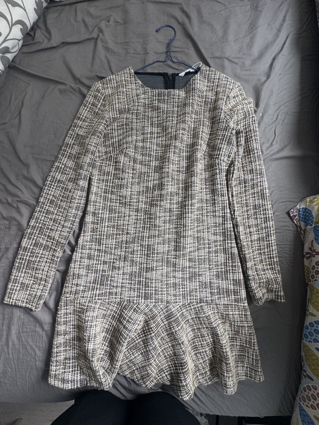 Women's Mango Brown and Beige Tweed Mini Dress
