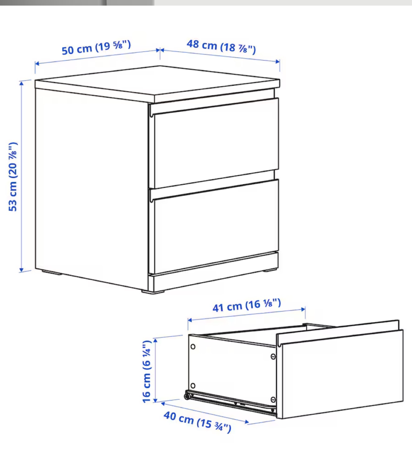 IKEA MALM Two-Drawer Bedside Table - Black-Brown
