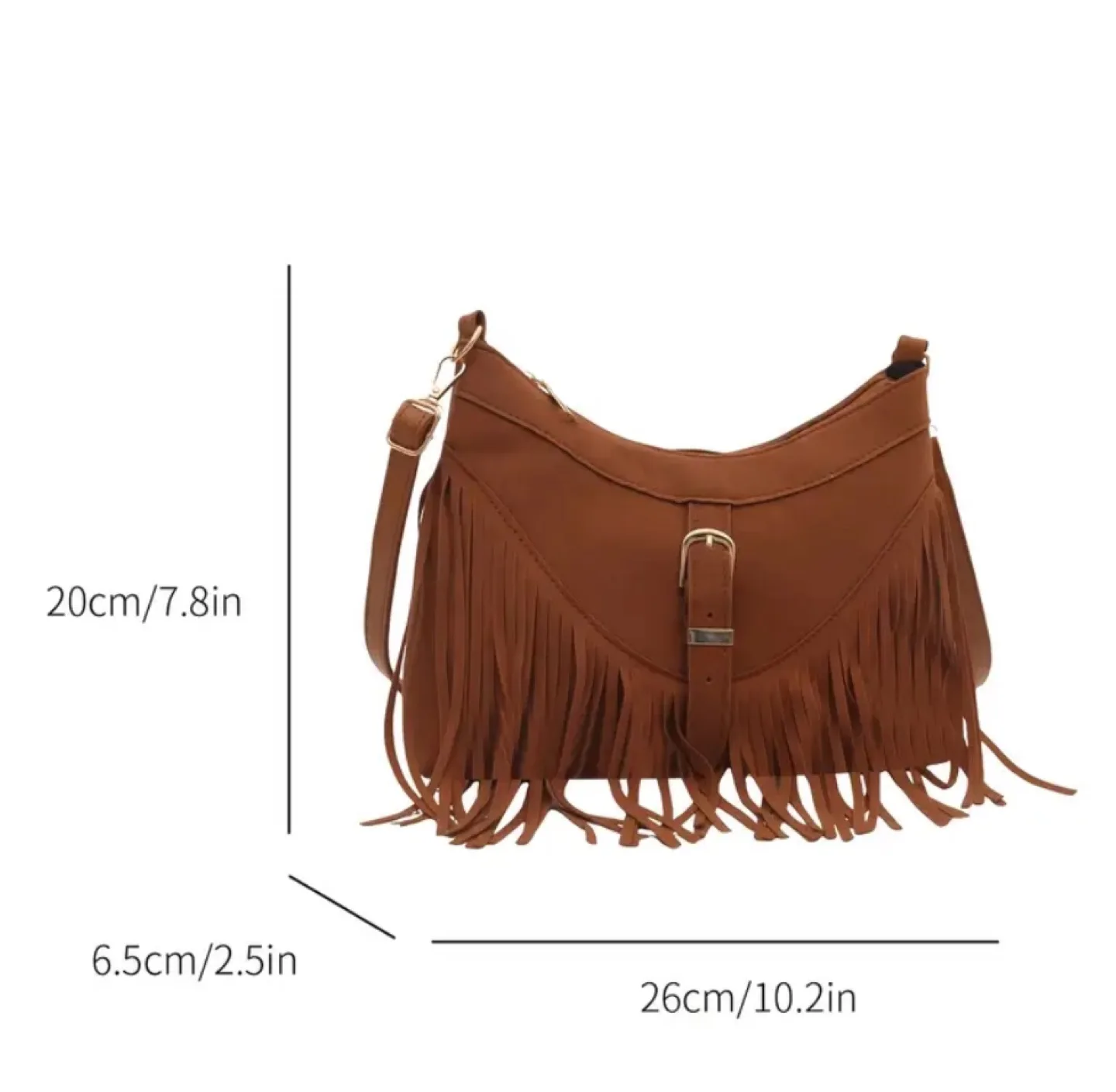 Brown Suede Fringe Crossbody Bag image indicator(6)