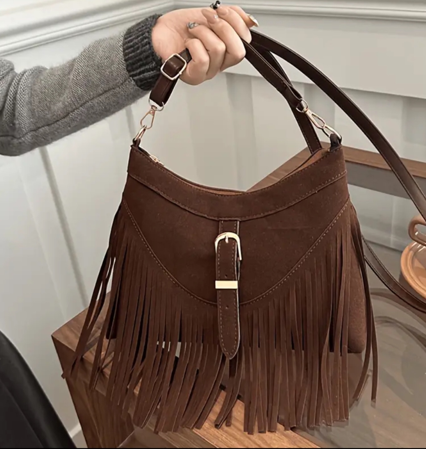 Brown Suede Fringe Crossbody Bag - photo 4