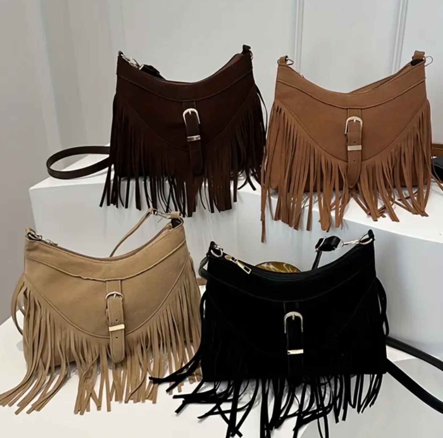 Brown Suede Fringe Crossbody Bag