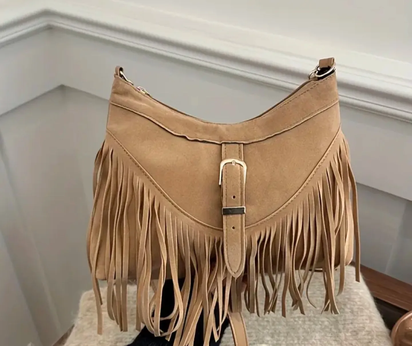 Brown Suede Fringe Crossbody Bag image indicator(3)