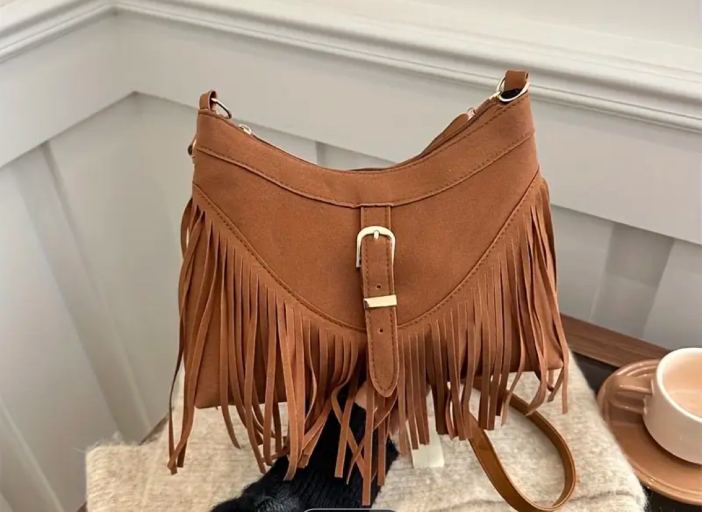 Brown Suede Fringe Crossbody Bag - photo 2