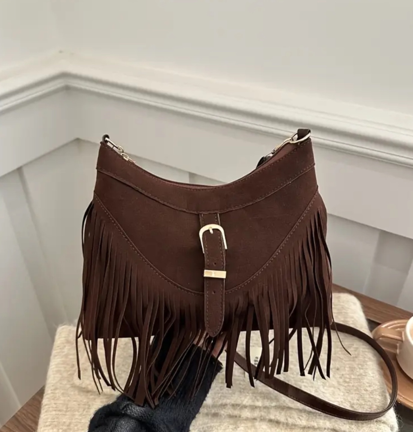 Brown Suede Fringe Crossbody Bag - photo 5