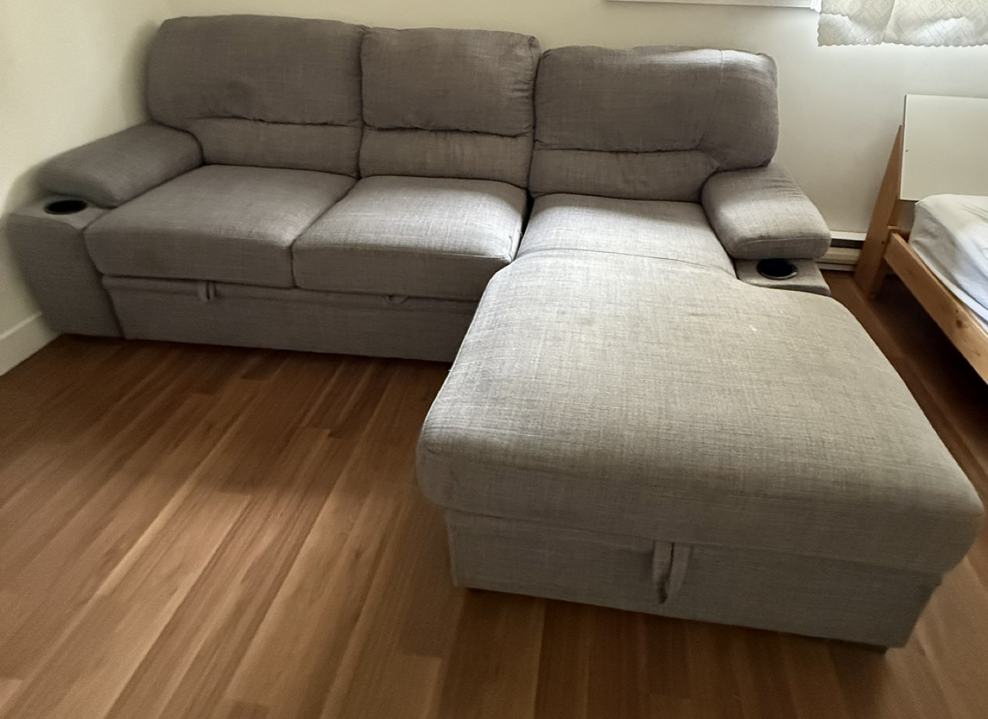 Grey Sectional Sofa with Cup Holders