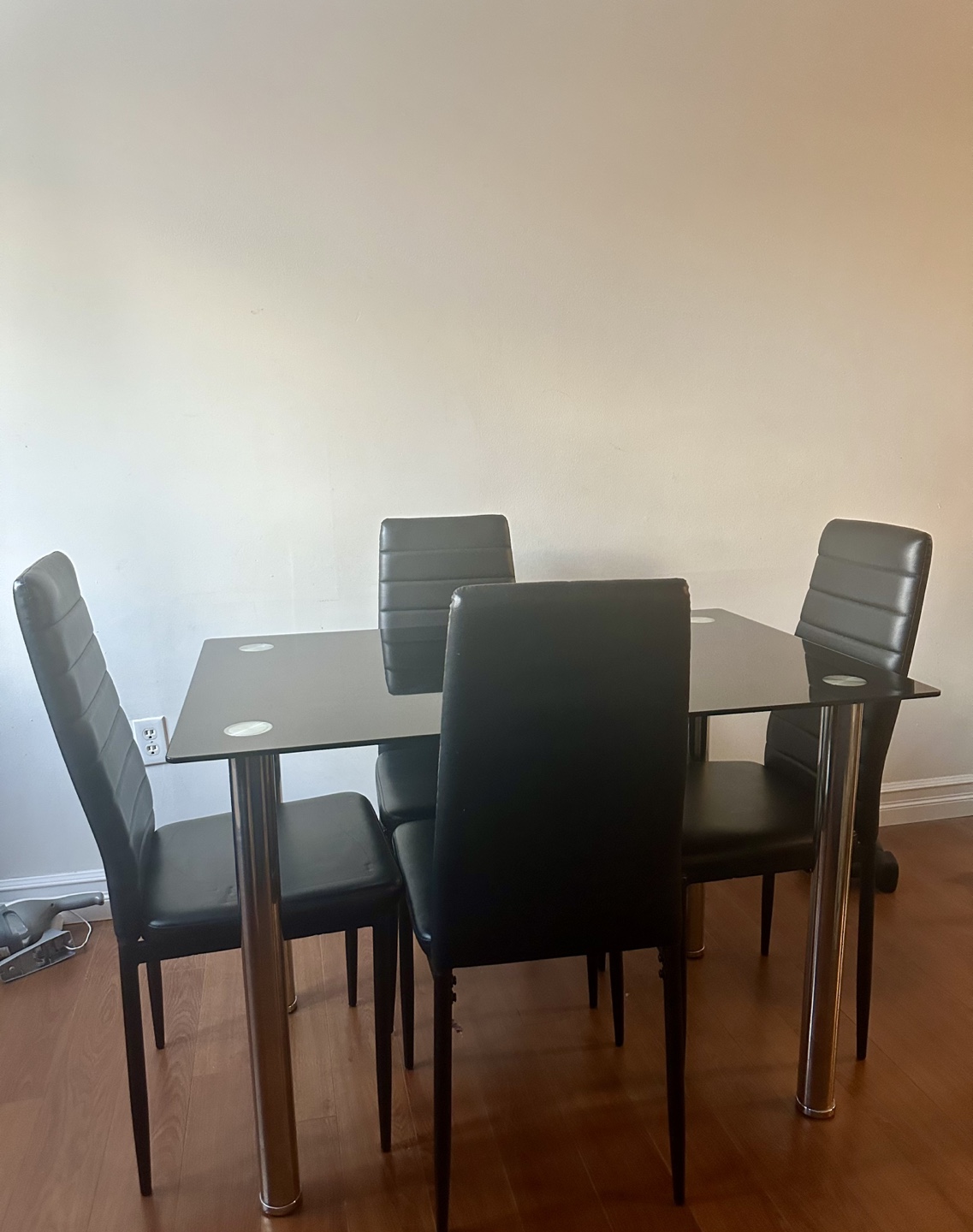 Black Glass Dining Table Set with Four Chairs(move out sale)