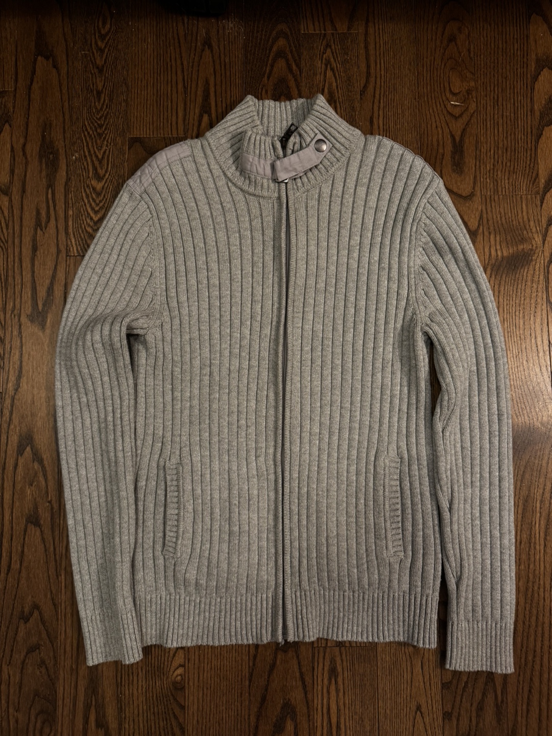 Giordano Men's Grey Ribbed Zip-Up Cardigan Sweater