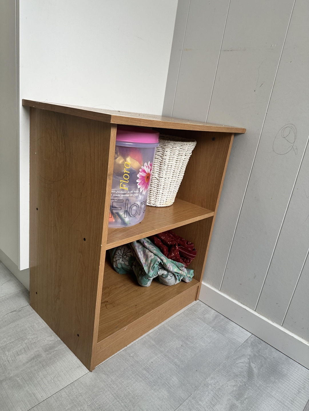 Two-shelf wooden storage unit