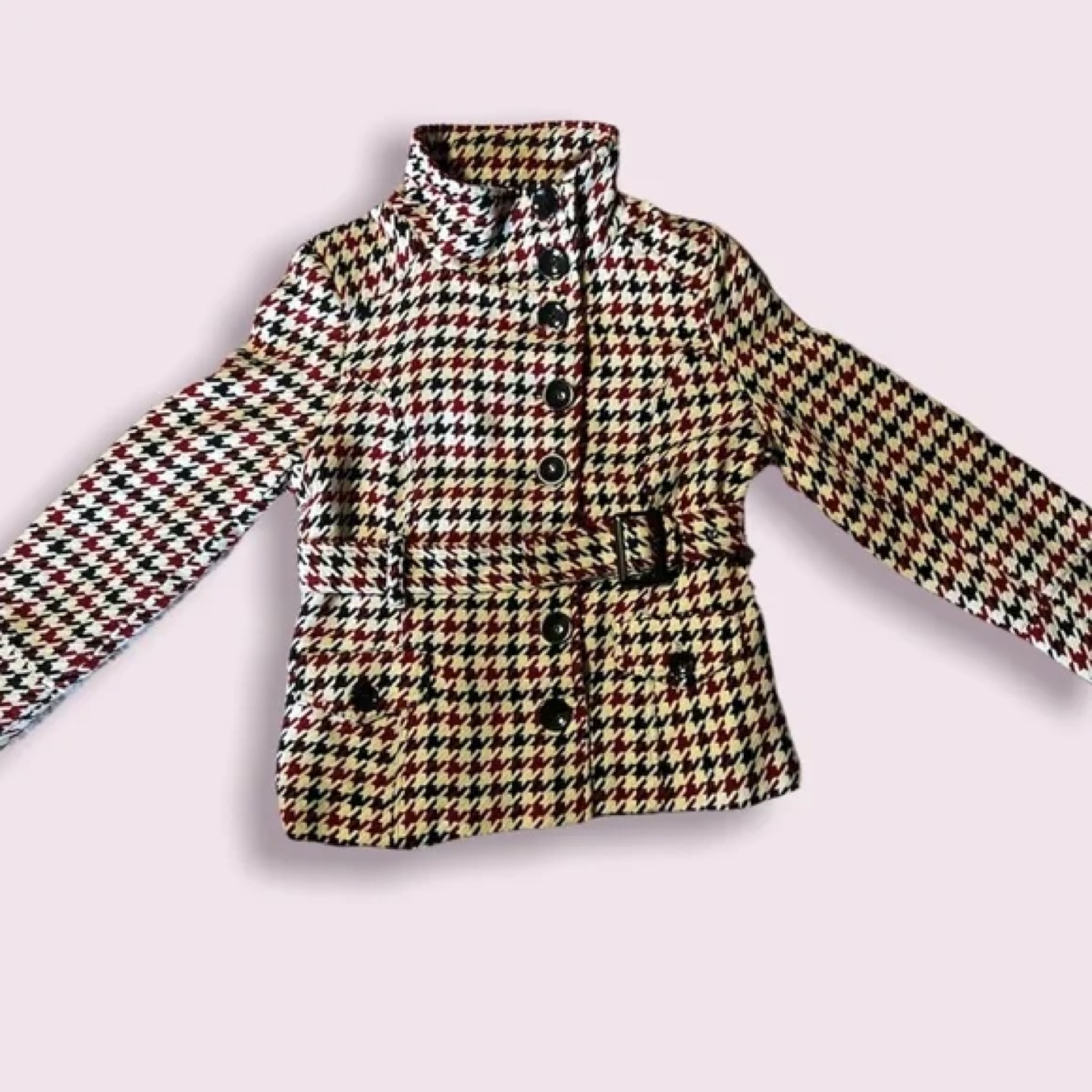 Women's Red, Black and Beige Belted Jacket