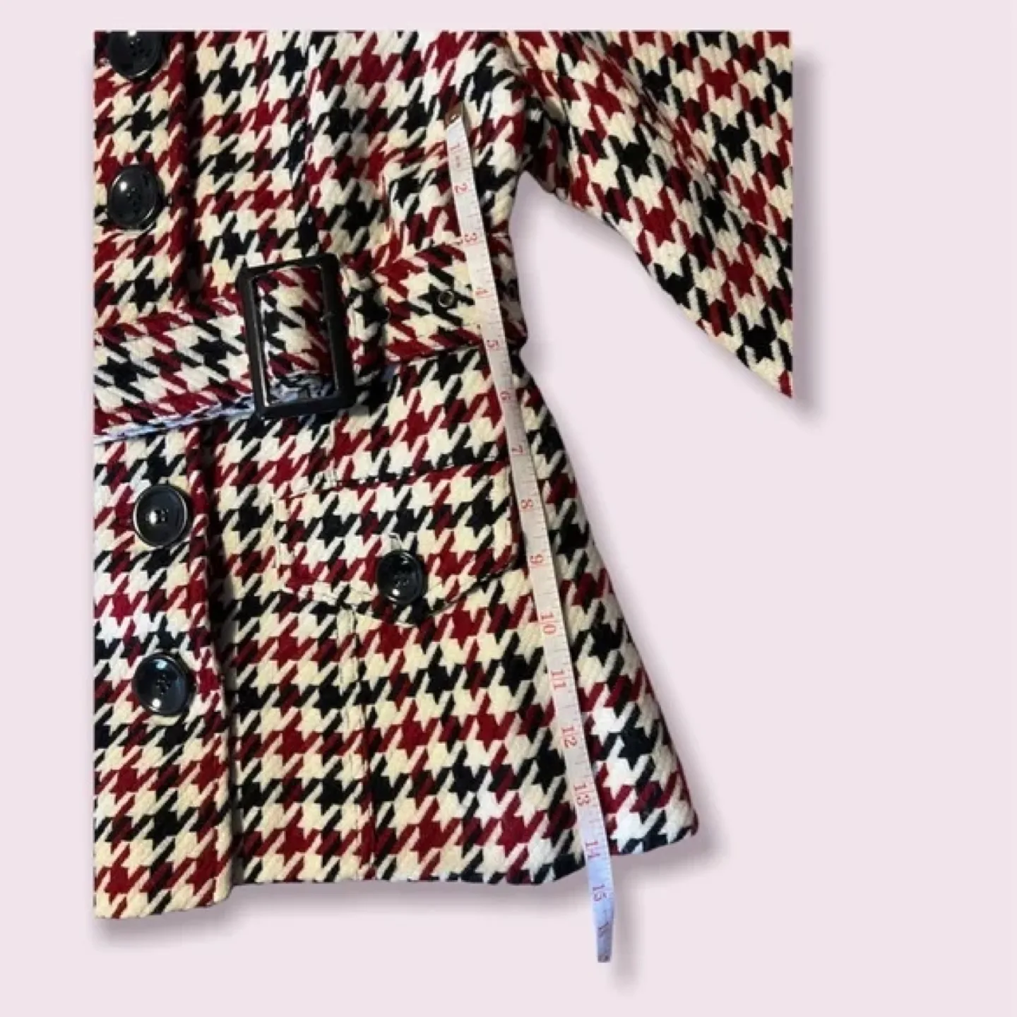 Women's Red, Black and Beige Belted Jacket image indicator(4)