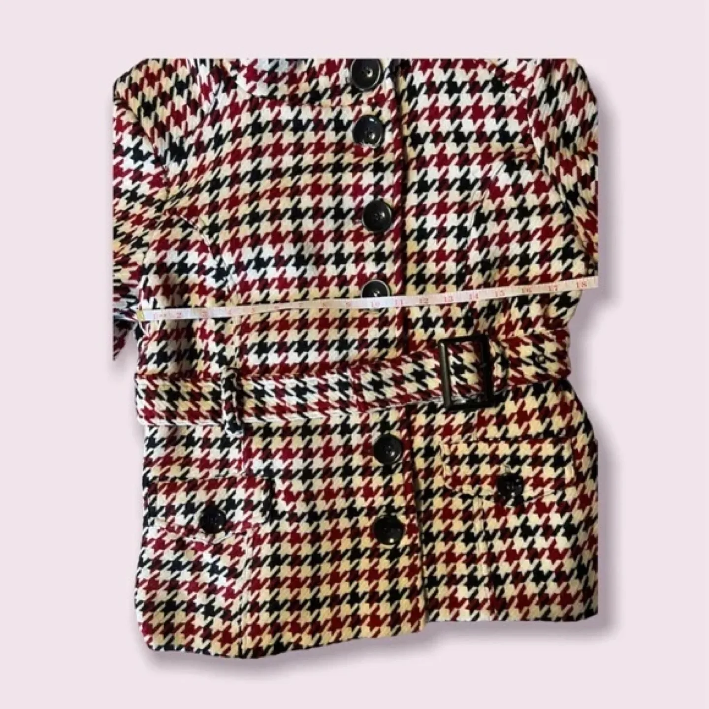 Women's Red, Black and Beige Belted Jacket image indicator(3)