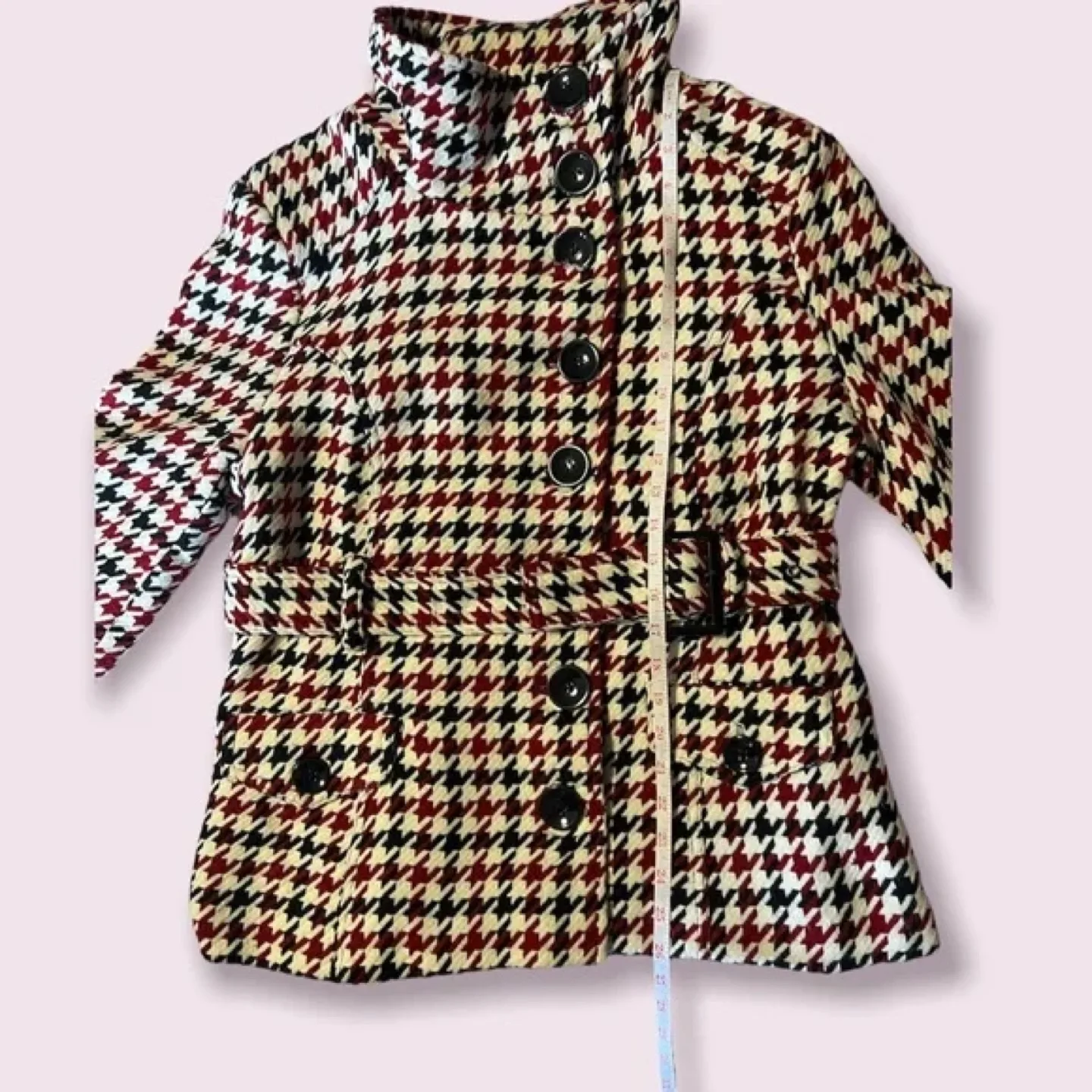 Women's Red, Black and Beige Belted Jacket image indicator(5)