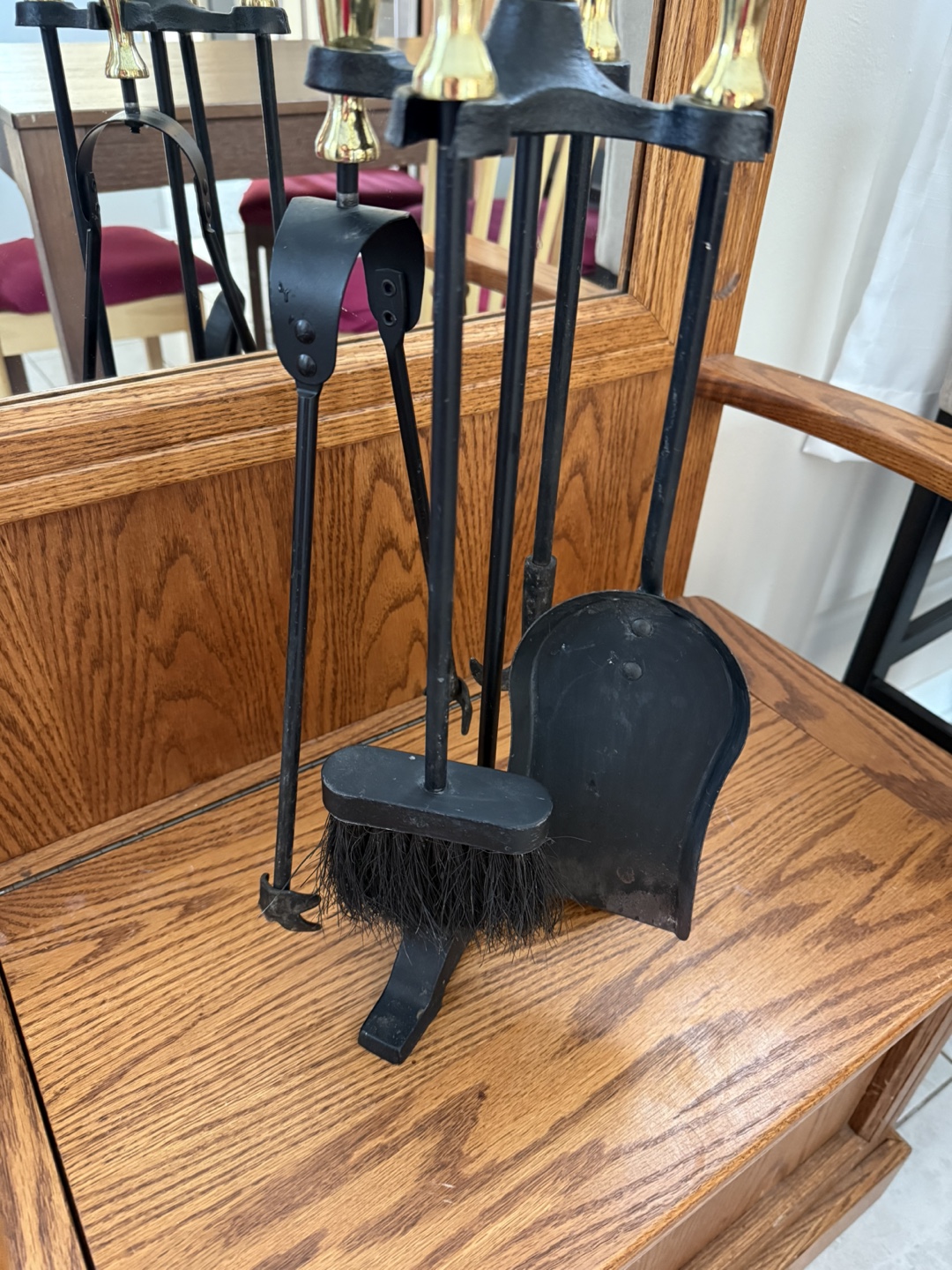 Fireplace Tool Set with Brass Accents