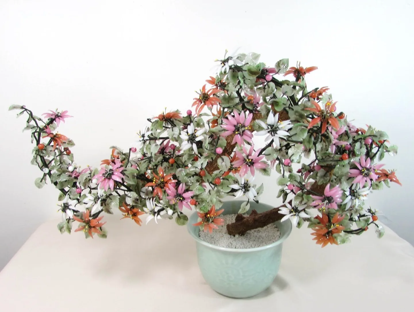 Vintage Large 24" Chinese Jade And Glass Bonsai Tree image indicator(3)