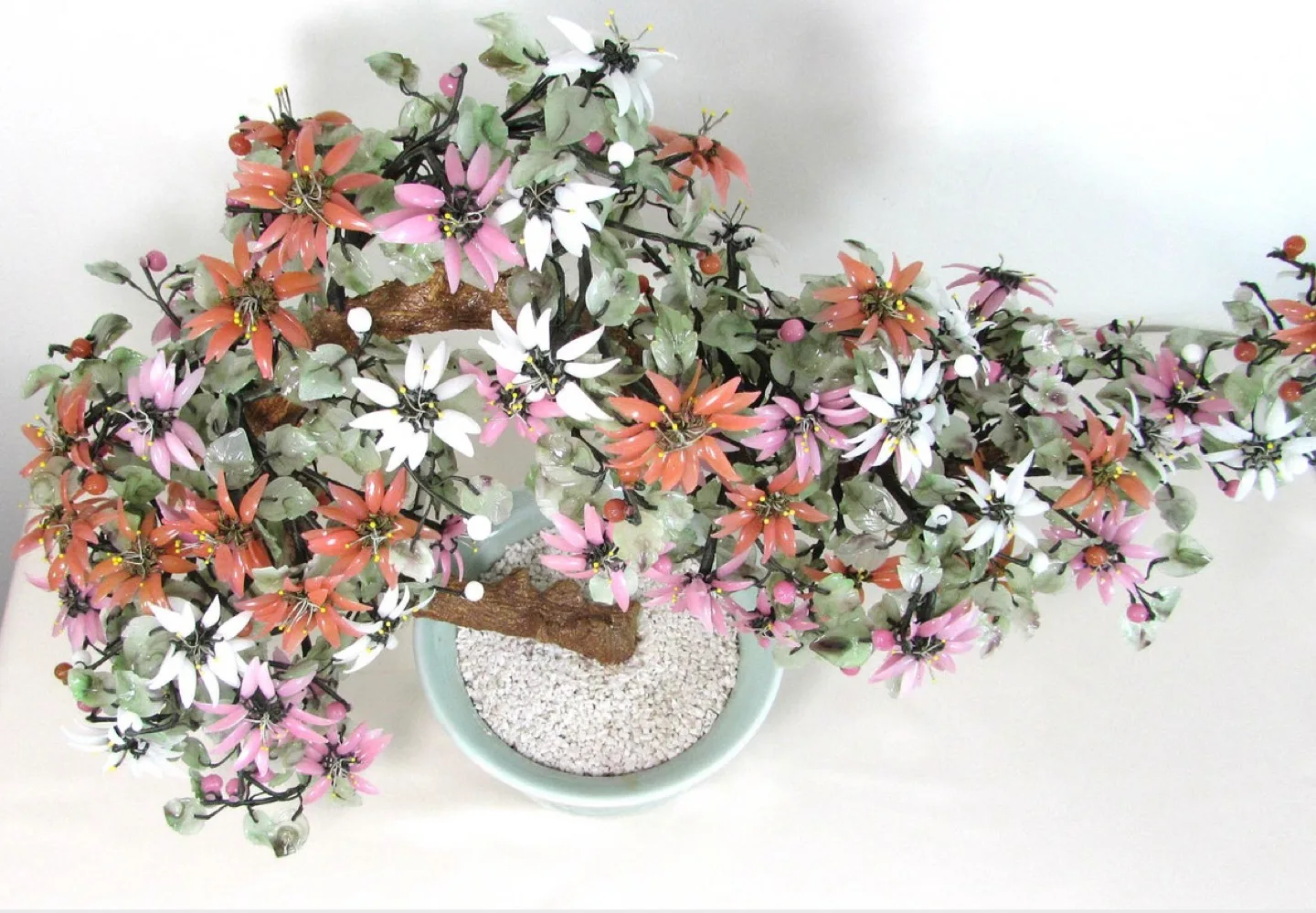 Vintage Large 24" Chinese Jade And Glass Bonsai Tree image indicator(4)