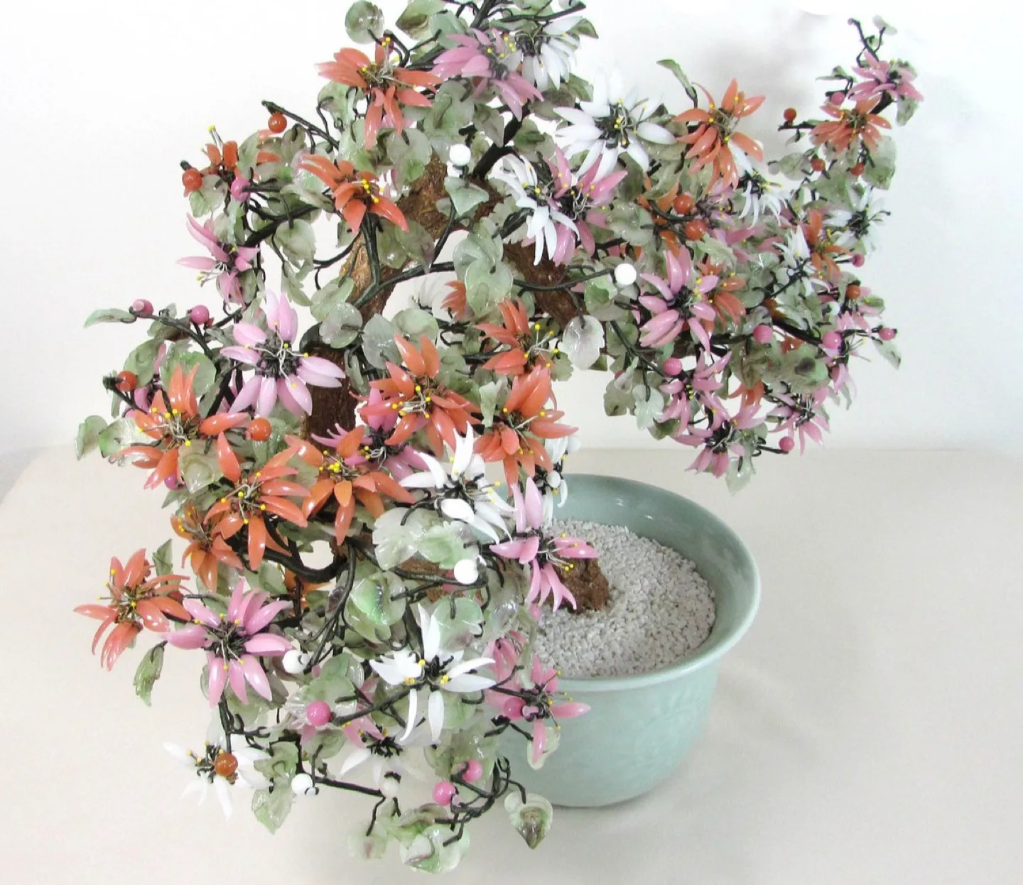 Vintage Large 24" Chinese Jade And Glass Bonsai Tree image indicator(2)