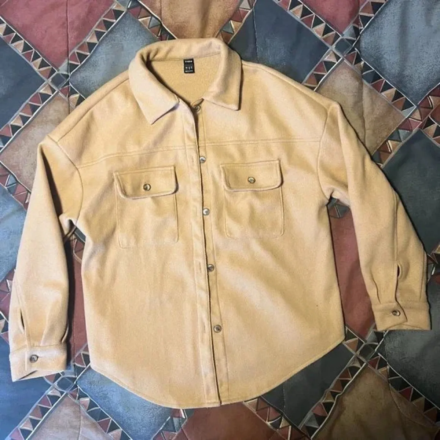 Camel-coloured Oversized Button-up Shirt Jacket image indicator(2)