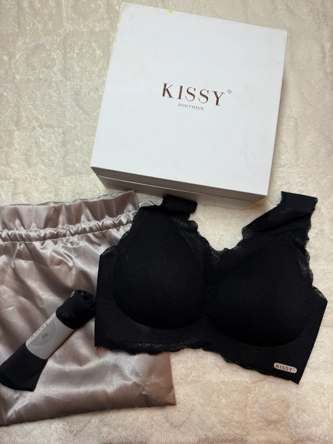 Kissy Boutique Black Lace Wireless Bra and panties thumbnail