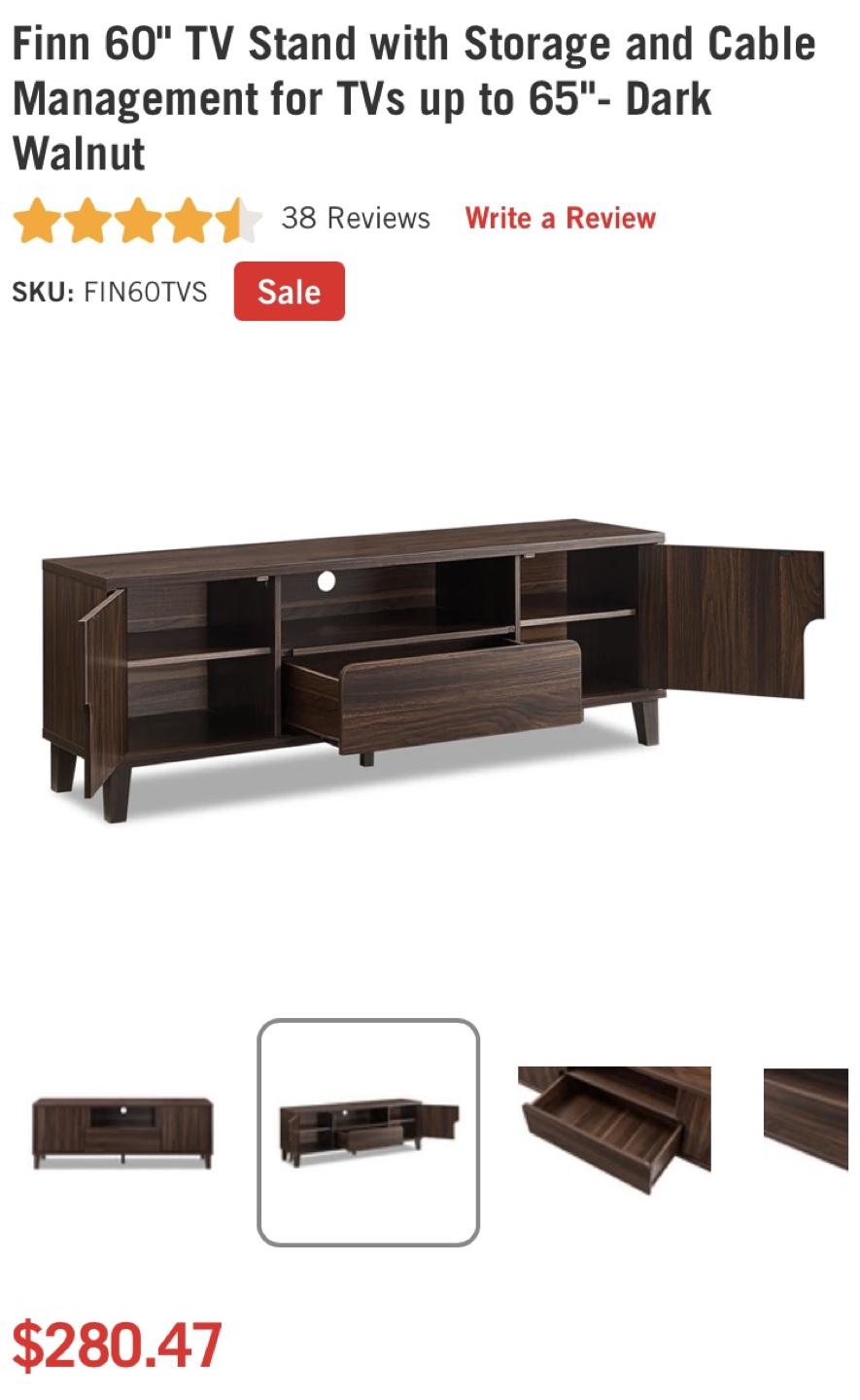 Finn 60" Dark Walnut TV Stand with Storage - photo 2