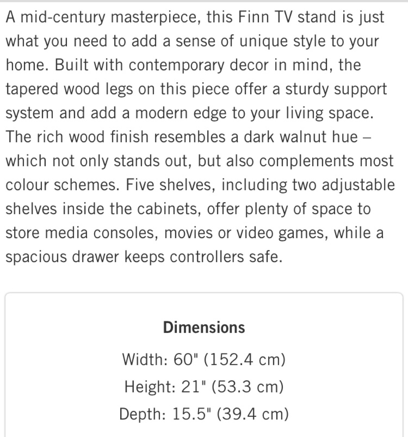 Finn 60" Dark Walnut TV Stand with Storage - photo 4