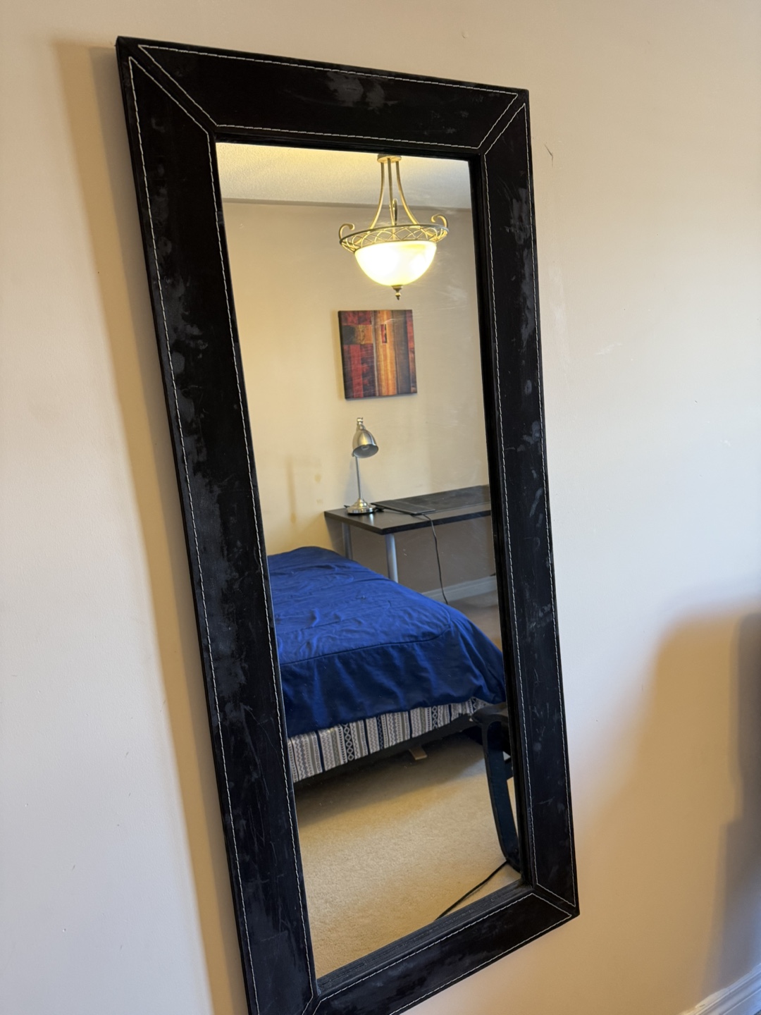Full-length mirror with black leather frame - photo 2