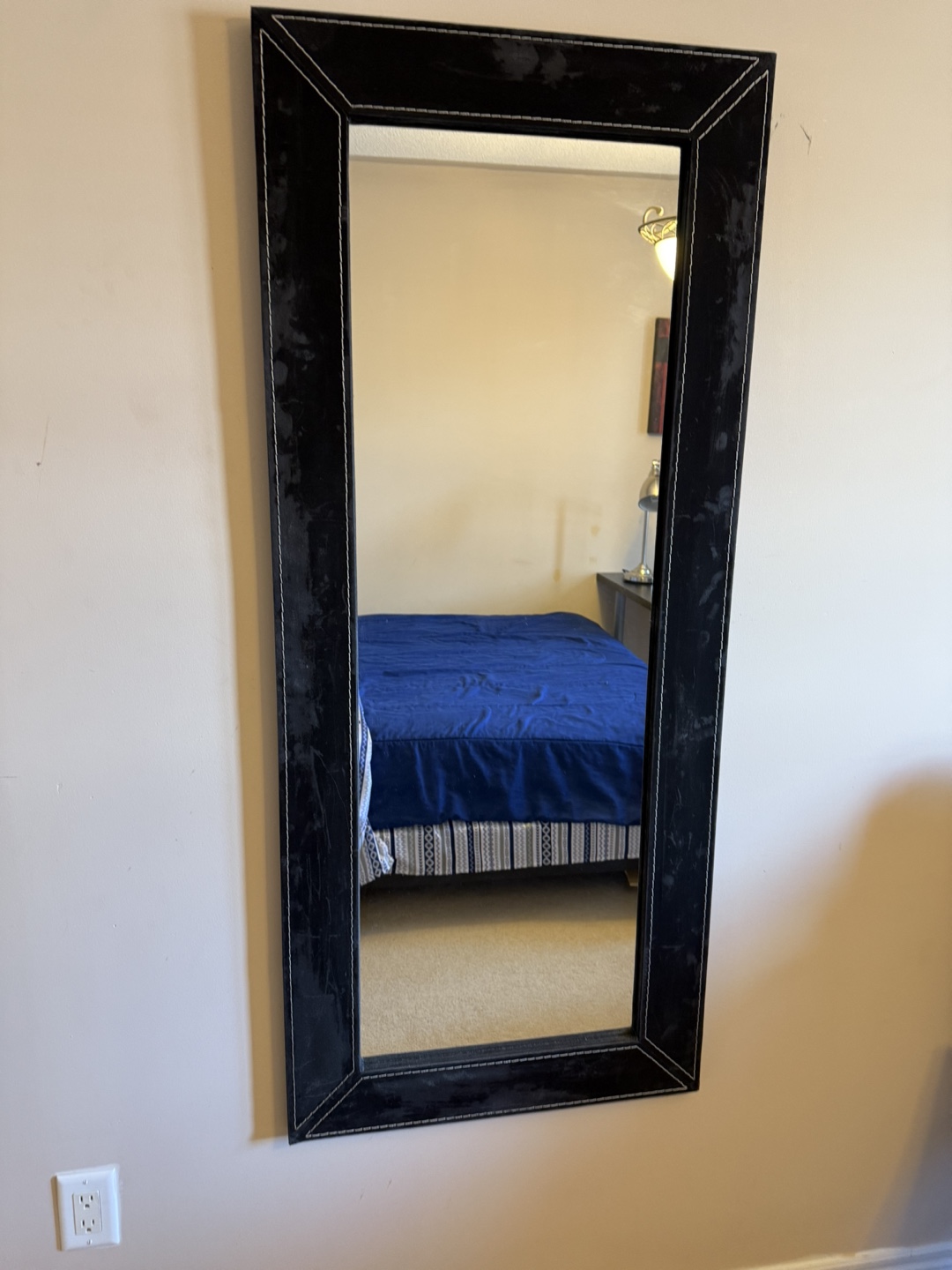Full-length mirror with black leather frame